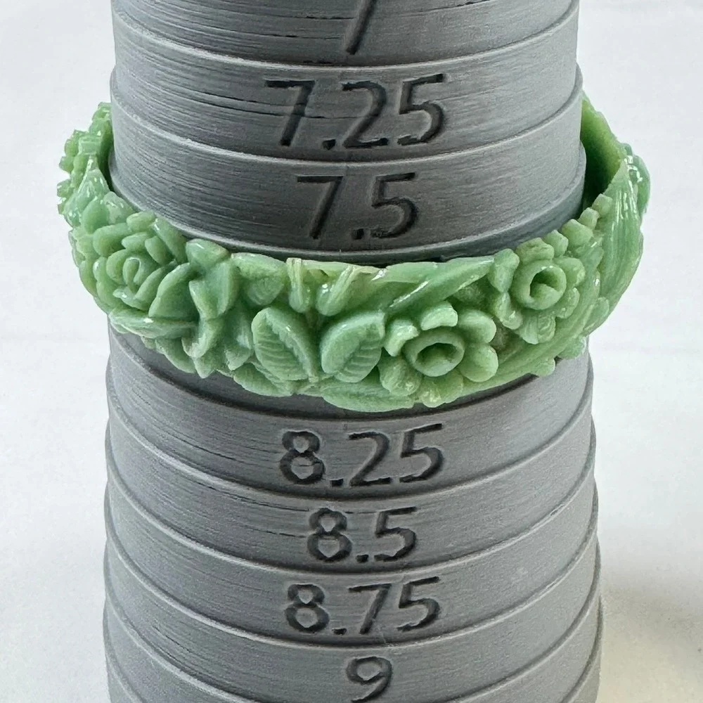 Vintage Celluloid Green Carved Floral Bangle Bracelet '20s-40s 7.75